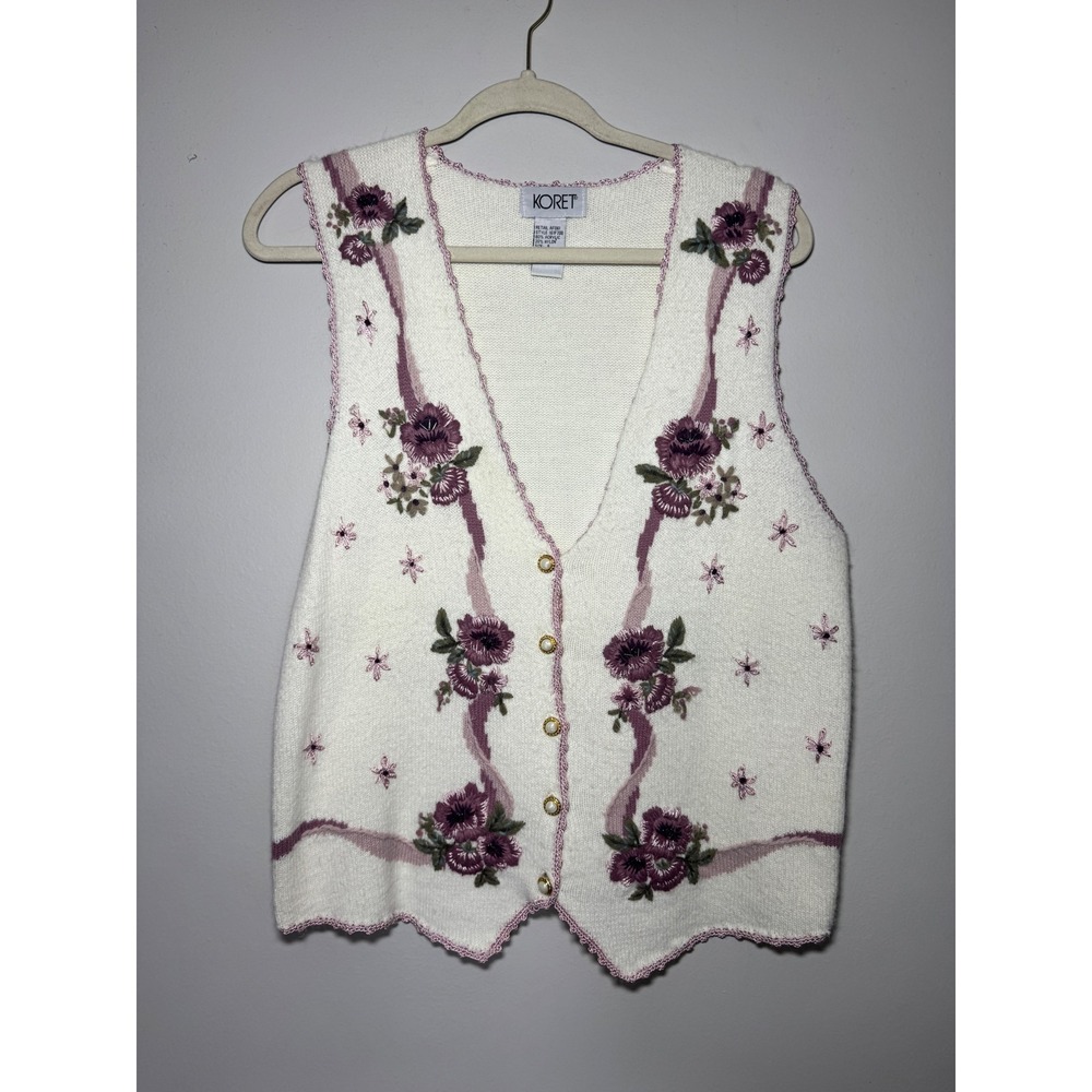 1980/1990 Koret Vintage Floral Embroidered Sweater Vest Button Front Small